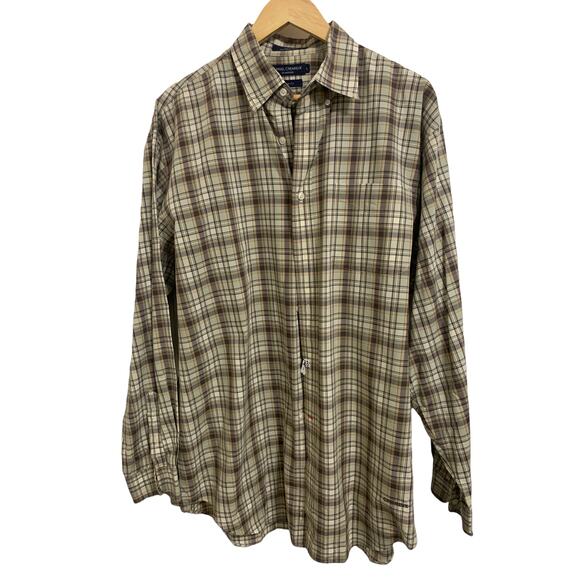 Daniel Cremieux Other - Daniel cremieux classic fit brown tan plaid cotton button up dress shirt Large